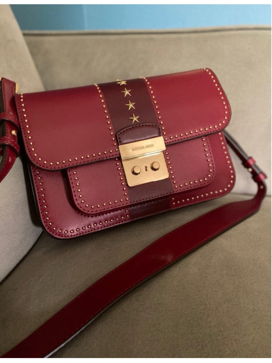 Michael Kors Handbags - NWOT Michael Kors Sloan Editor Shoulder Bag – Red Leather with Gold Star Studs